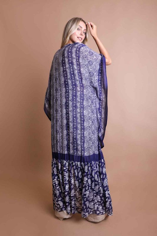 Paisley Tapestry Open Front Maxi Kimono - Final Sale