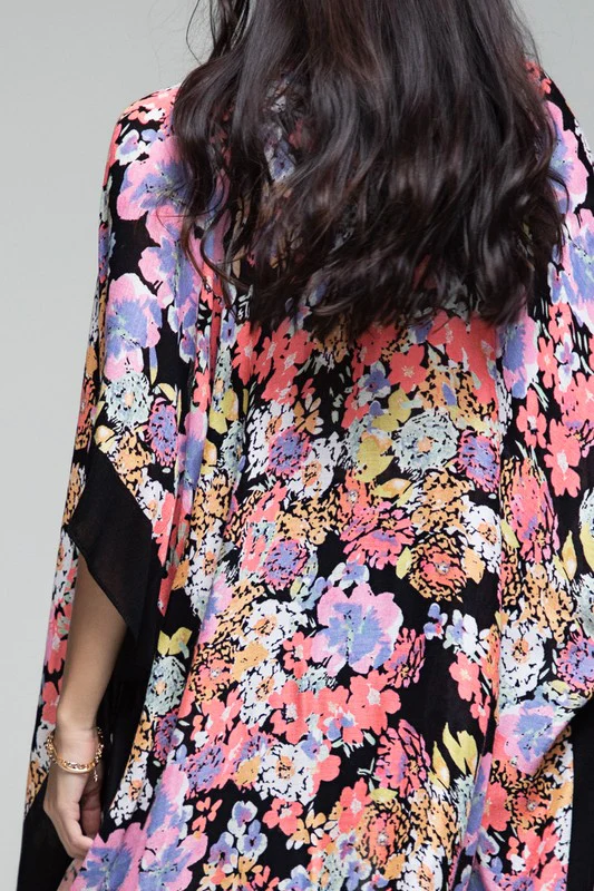 Midnight Flowers Open Front Kimono - Final Sale