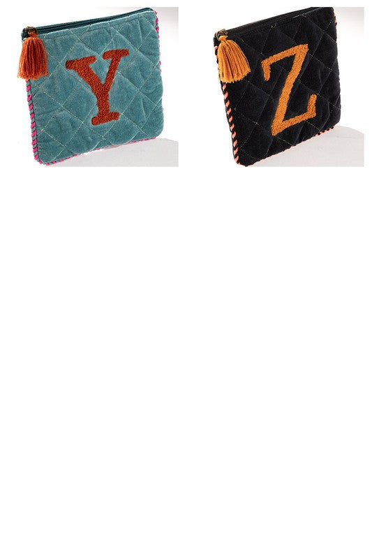 Velvet Initial Embroidered Pouch