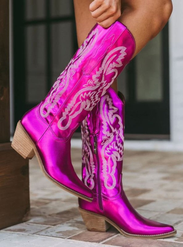 Hot Pink Metallic Western Cowboy Boots online boutiques for women Lithologie Co