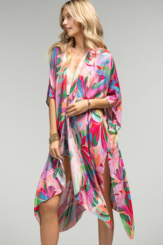 Botanical Tropics Floral Open Front Kimono