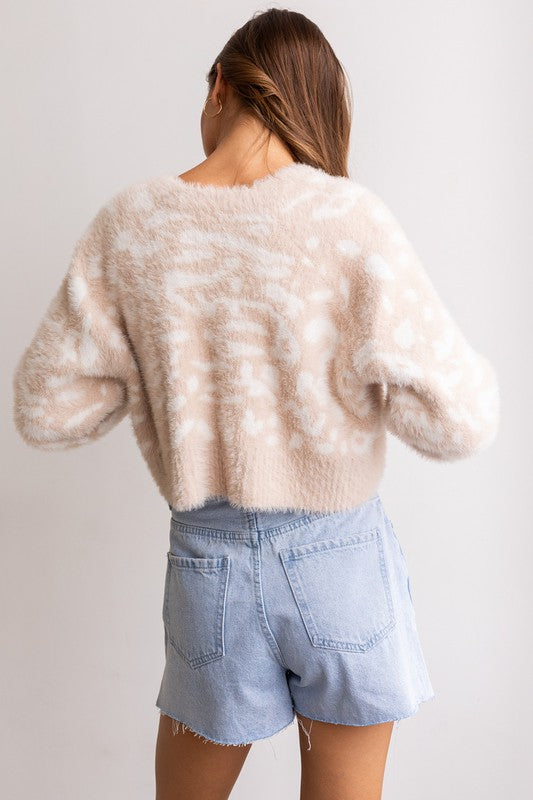 Leopard Fuzzy Open Front Cardigan - Final Sale