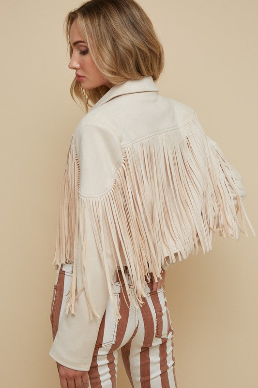 Walford Cropped Fringe Faux Suede Jacket - Large - Final Sale