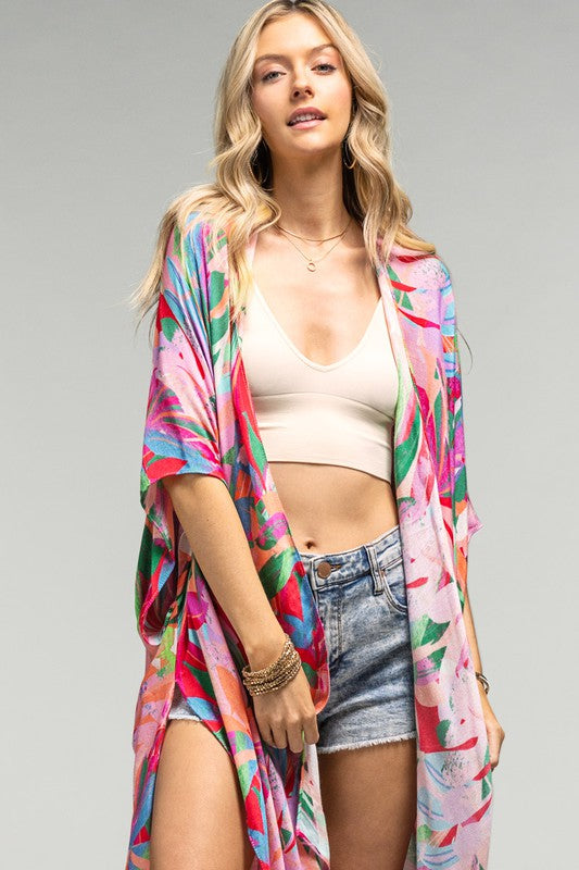 Botanical Tropics Floral Open Front Kimono