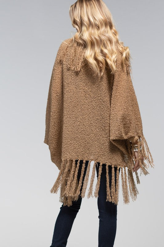 Autumn Bliss Boucle Yarn Knit Cocoon Fringe Sweater