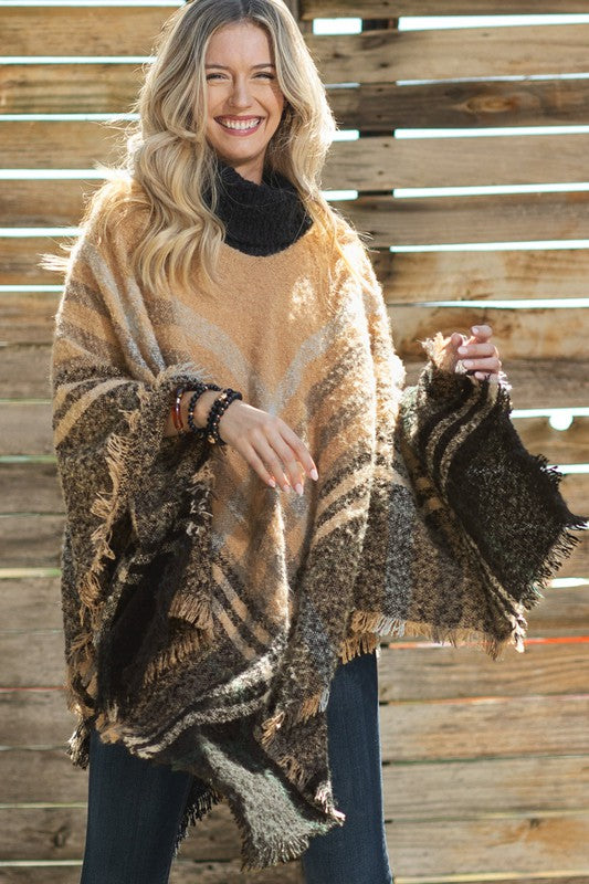 Jaslyn Plaid Turtleneck Poncho