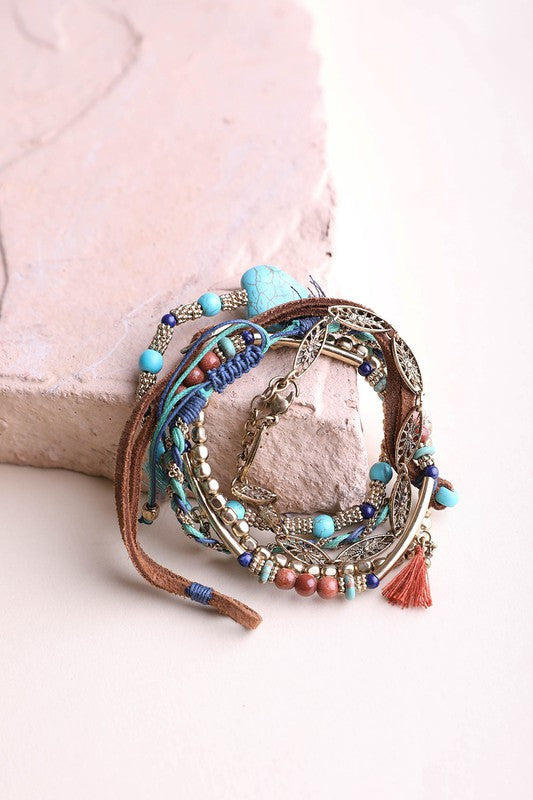 Turquoise Stack Bracelet, Silver Memory Wire Seven Layered Bohemian Western  Bead Style Accessory, Fashionable Fun Boho Weekend Gift for Her - Etsy
