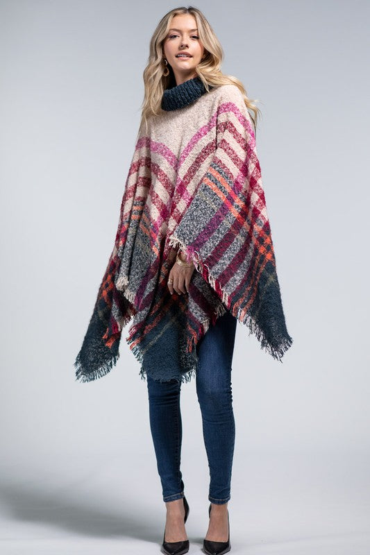 Jaslyn Plaid Turtleneck Poncho