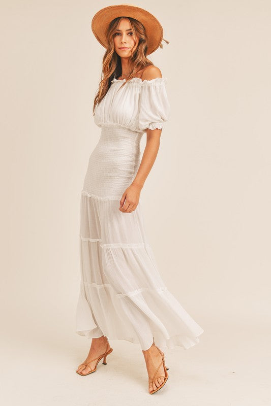 Kinley Off Shoulder White Maxi Dress