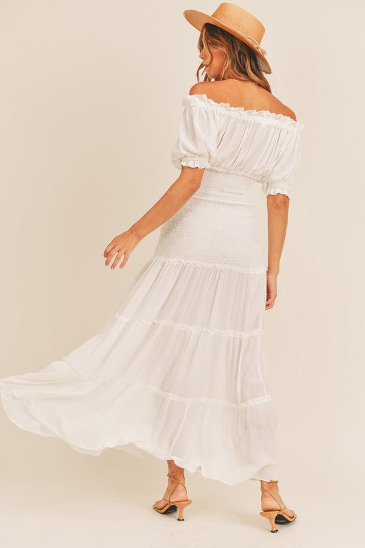 Kinley Off Shoulder White Maxi Dress