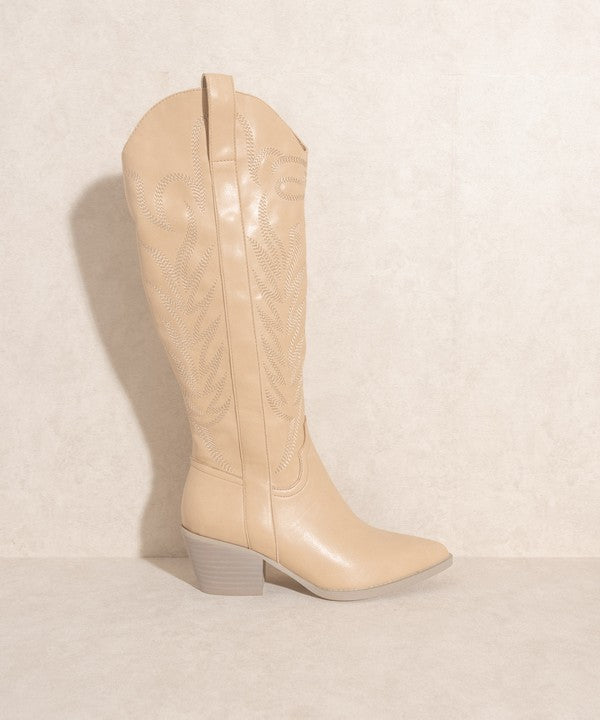 Samara Heeled Western Boots - Nude