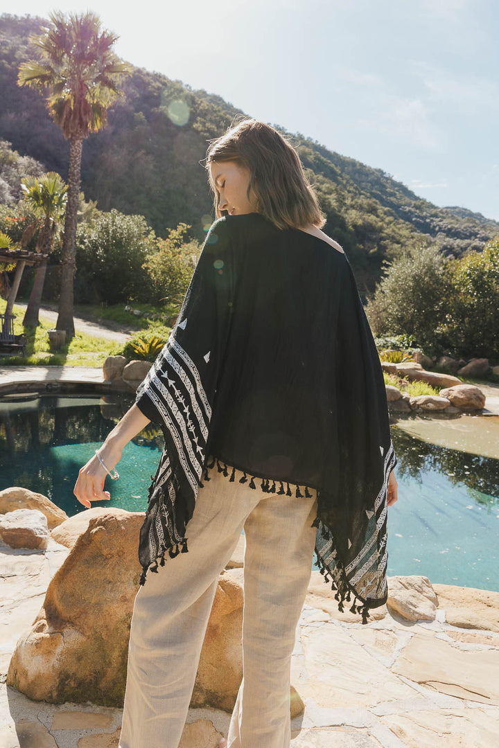 Aztec Embroidered Lightweight Poncho