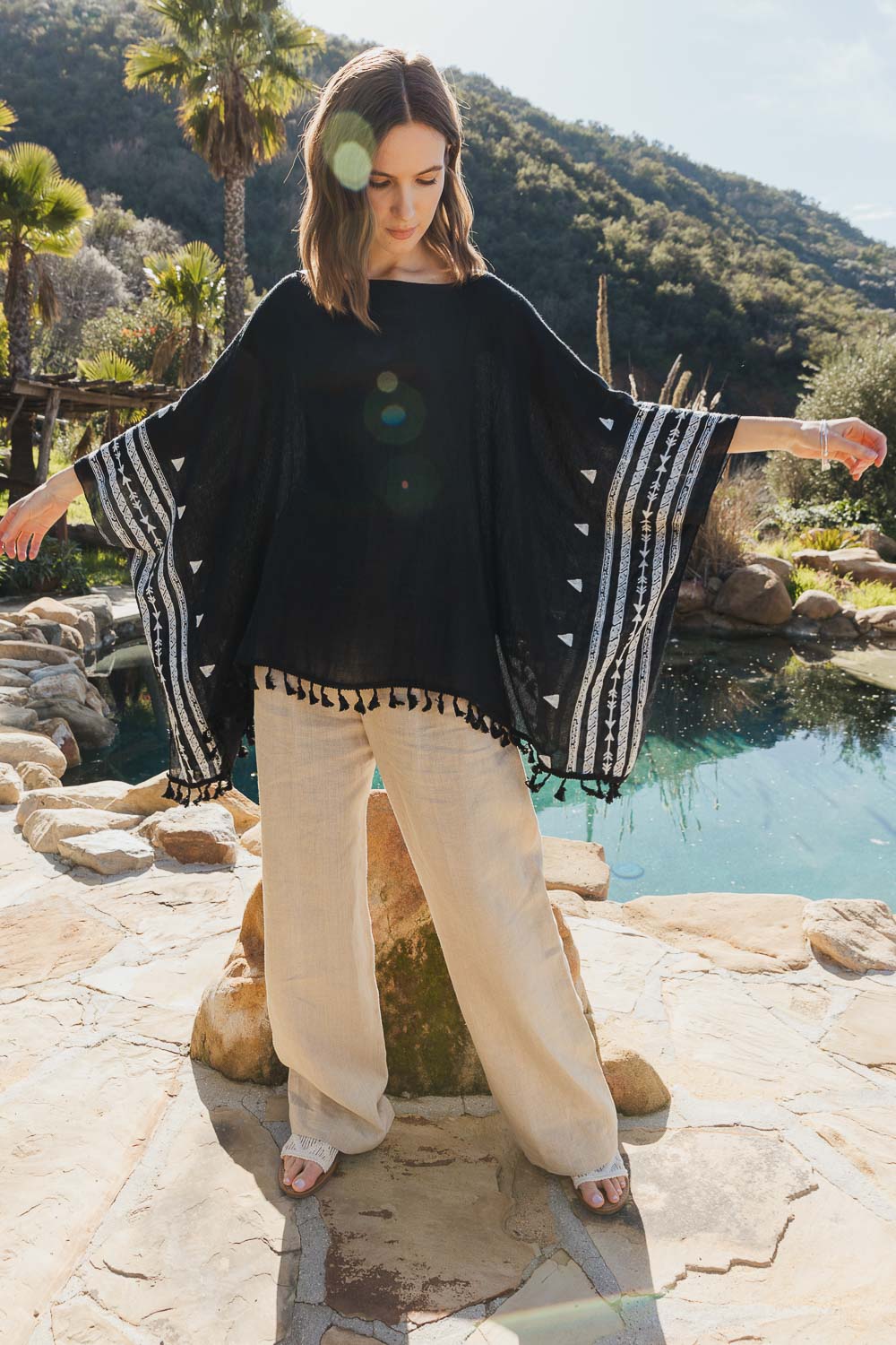 Aztec Embroidered Lightweight Poncho